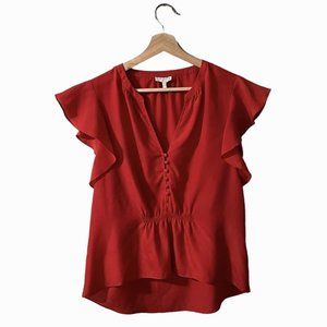 JOIE Crisbell Blouse Sz Small Chiffon Apple Red Lightweight Sheer Flutter Sleeve